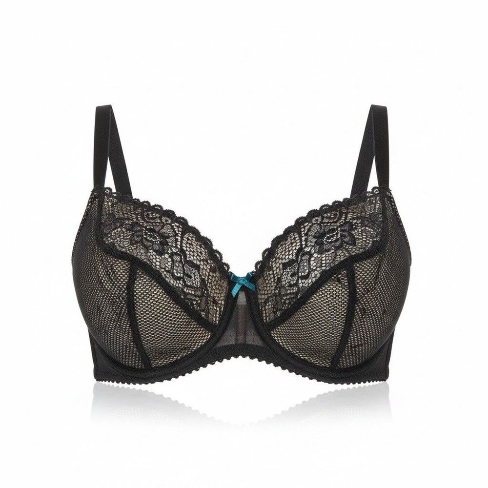 Lane Bryant Cacique Lightly Lined Balconette Bra Black Lace Underwire 44F - Picture 1 of 4